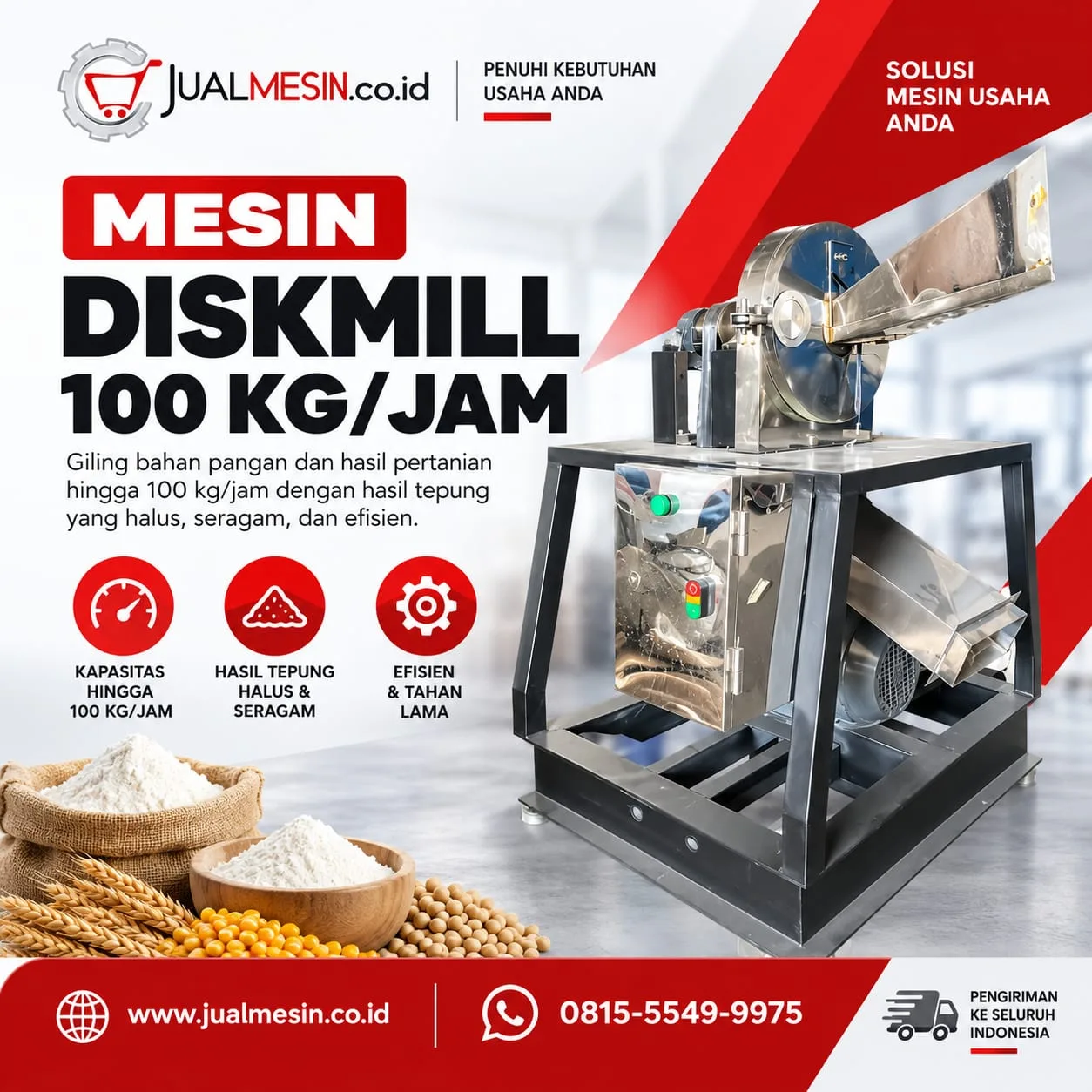 Mesin Diskmill Kapasitas 100 kg/Jam